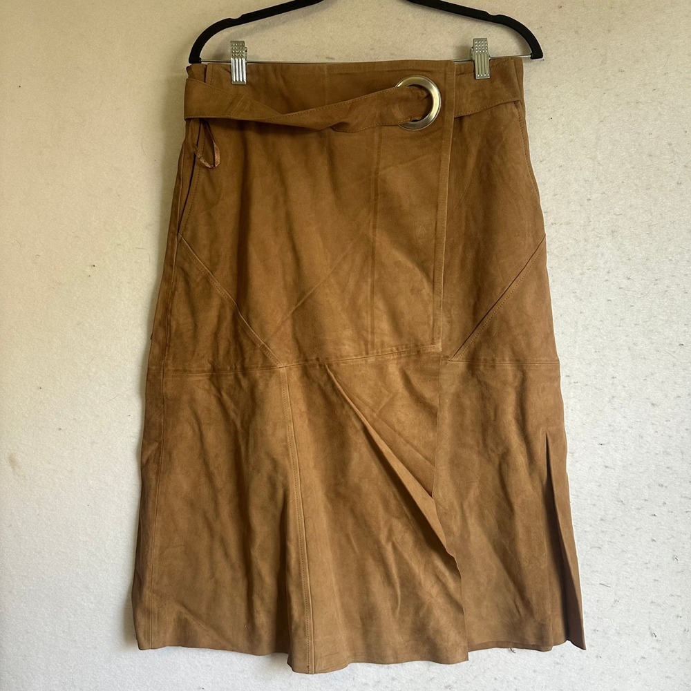 Midi Suede Belted Skirt in Camel